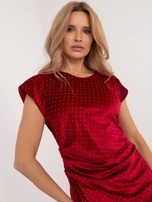 Hurt Czerwona welurowa sukienka koktajlowa z dżetami