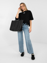 Czarna bluzka oversize z kwiatową aplikacją