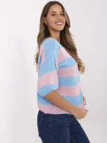Niebiesko-jasnoróżowy kolorowy sweter oversize