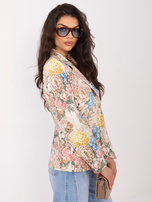 Beżowa damska marynarka z nadrukiem w kwiaty