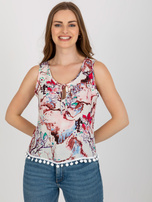 Hurt Biało-różowa bluzka z nadrukiem bez rękawów