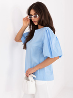 Niebieska bawełniana bluzka z okrągłym dekoltem