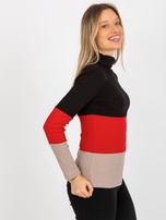 Hurt Czarno-ciemnobeżowa bluzka basic z golfem w prążek