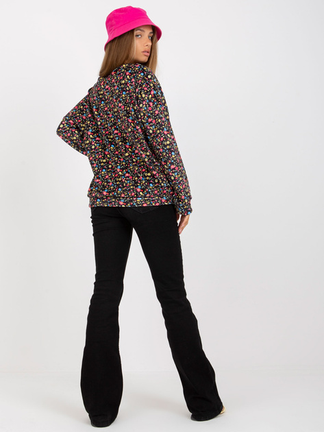Hurtownia Czarna welurowa bluzka w kwiaty z wiskozy RUE PARIS