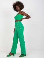 Zielone szerokie spodnie z materiału z wysokim stanem