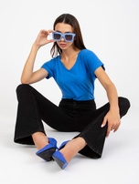 Hurtownia Ciemnoniebieski damski t-shirt basic bawełniany 