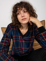 Hurt Ciemnoniebieski komplet welurowy z bluzą w kratę RUE PARIS