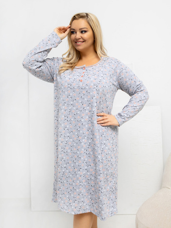 Szara nocna koszula plus size w kwiaty