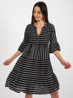 Black loose striped dress with frill SUBLEVEL S
