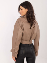 Dunkelbeige kurze Bikerjacke mit Gürtel RUE PARIS.