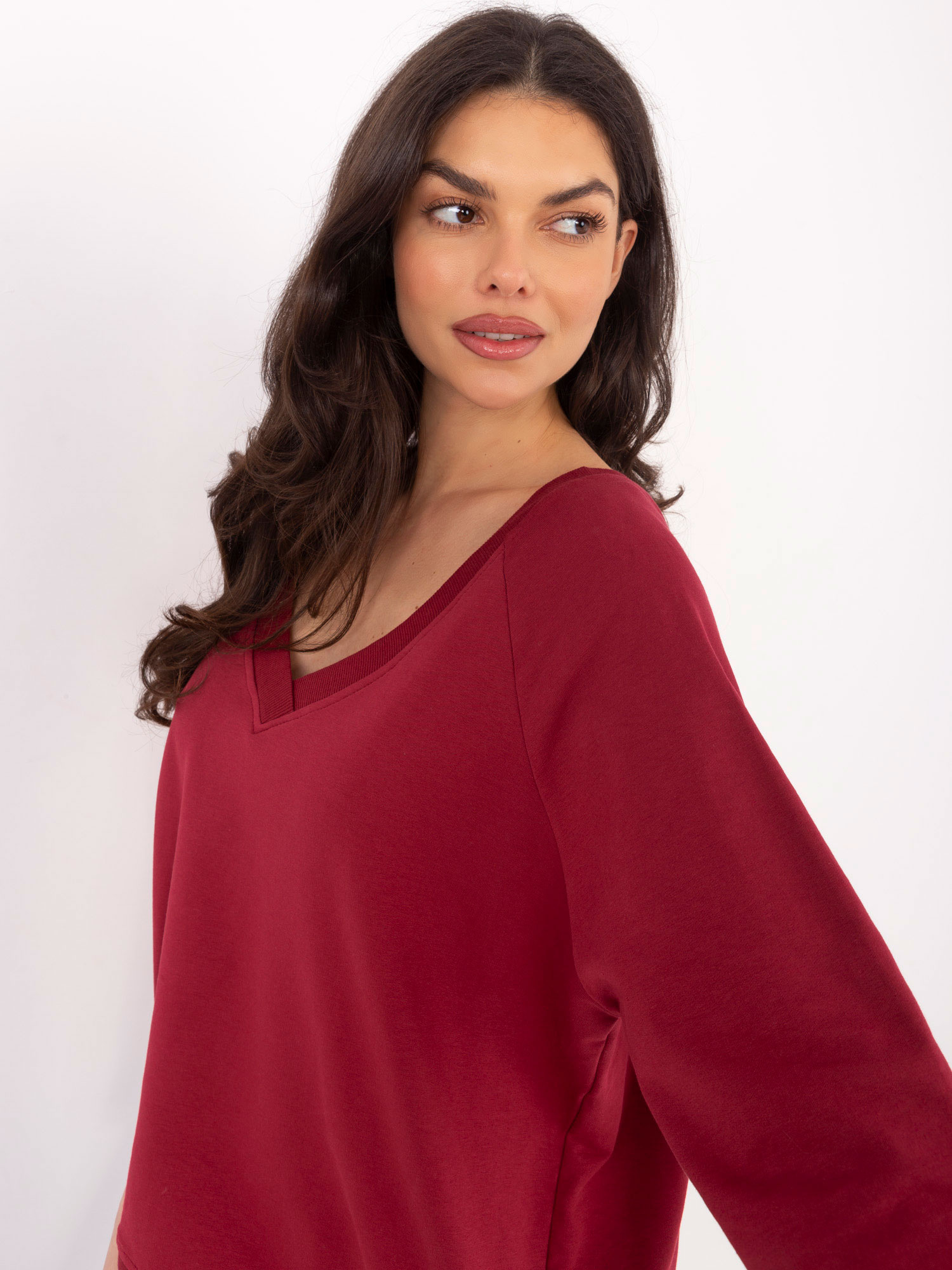 Bordowa bluza basic z rękawem 3/4 RUE PARIS