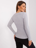 Hurt Szary prążkowany sweter z dekoltem V