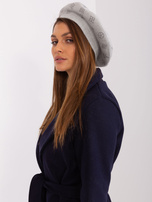 Hurt Jasnoszary dzianinowy beret z aplikacją