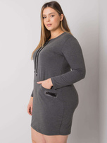 Dunkelgraues meliertes Plus-Size-Kleid mit Taschen Alessia.