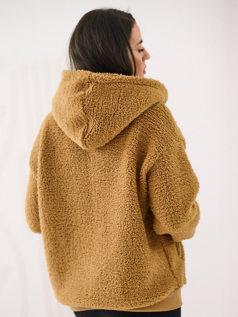 Camelowa damska bluza baranek z suwakiem