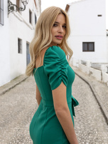 Hurt Zielona mini sukienka koktajlowa z marszczonym rękawem