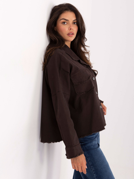 Ciemnobrązowa jeansowa kurtka z kieszeniami RUE PARIS