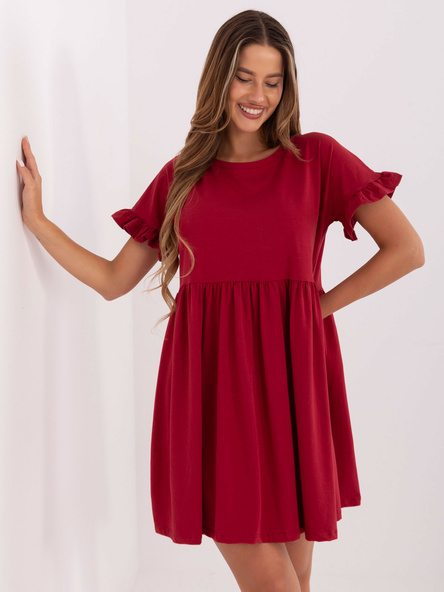 Bordowa rozkloszowana sukienka basic RUE PARIS