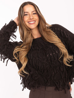 Ciemnobrązowy sweter oversize z frędzlami RUE PARIS 