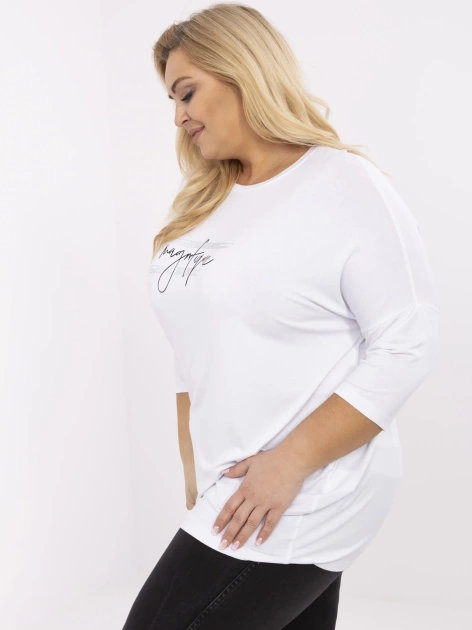 Biała damska bluzka plus size z aplikacjami