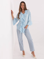 Jasnoniebieska damska koszula z marszczonego materiału