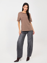 Jasnobrązowy t-shirt basic z bawełny RUE PARIS 