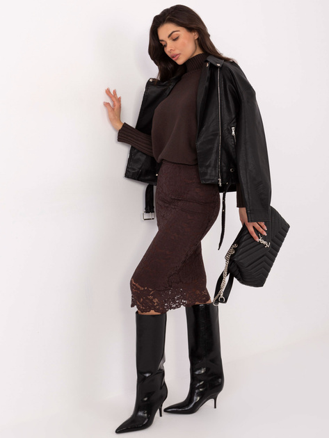 Ciemnobrązowa midi spódnica z koronką RUE PARIS