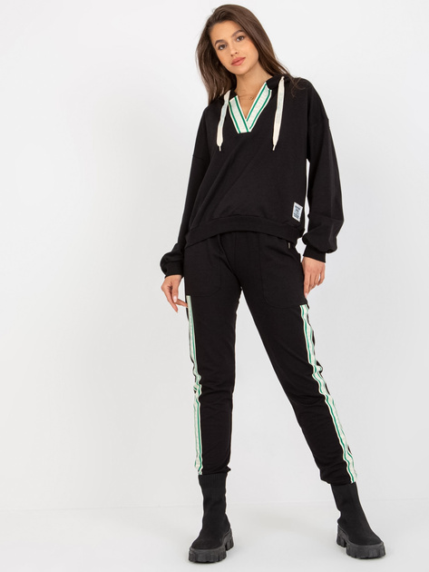 Hurt Czarny bawełniany komplet casualowy z bluzą z kapturem