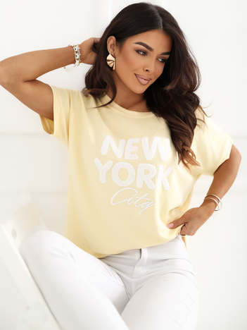 Jasnożółta bluzka oversize z krótkim rękawem RUE PARIS 
