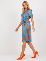 Hurt Niebiesko-pomarańczowa midi sukienka koktajlowa z paskiem