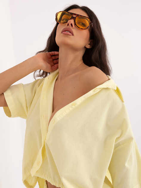 Jasnożółta damska koszula oversize z sztruksu