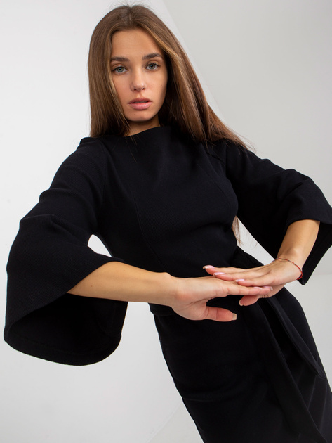 Hurt Czarna prążkowana sukienka ołówkowa z wiązaniem OCH BELLA