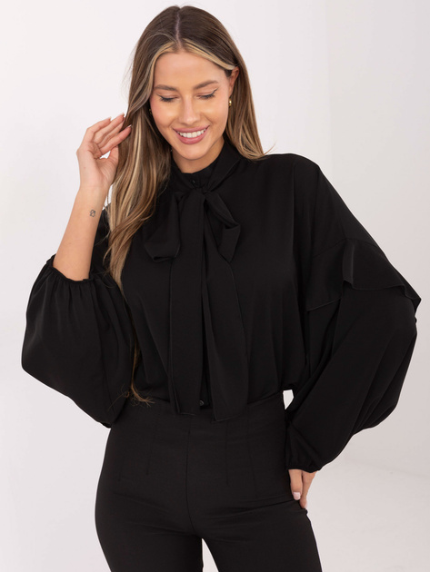 Czarna rozpinana koszula z bufiastym rękawem