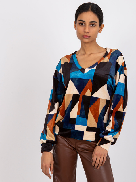 Niebiesko-brązowa wzorzysta bluzka z weluru Liliana