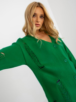 Hurt Zielony sweter rozpinany oversize z dziurami RUE PARIS