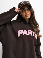 Czekoladowa bluza oversize z naszywką RUE PARIS 