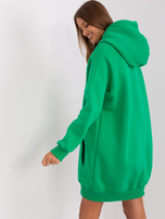 Hurt Zielona długa bluza kangurka z kapturem i ociepleniem