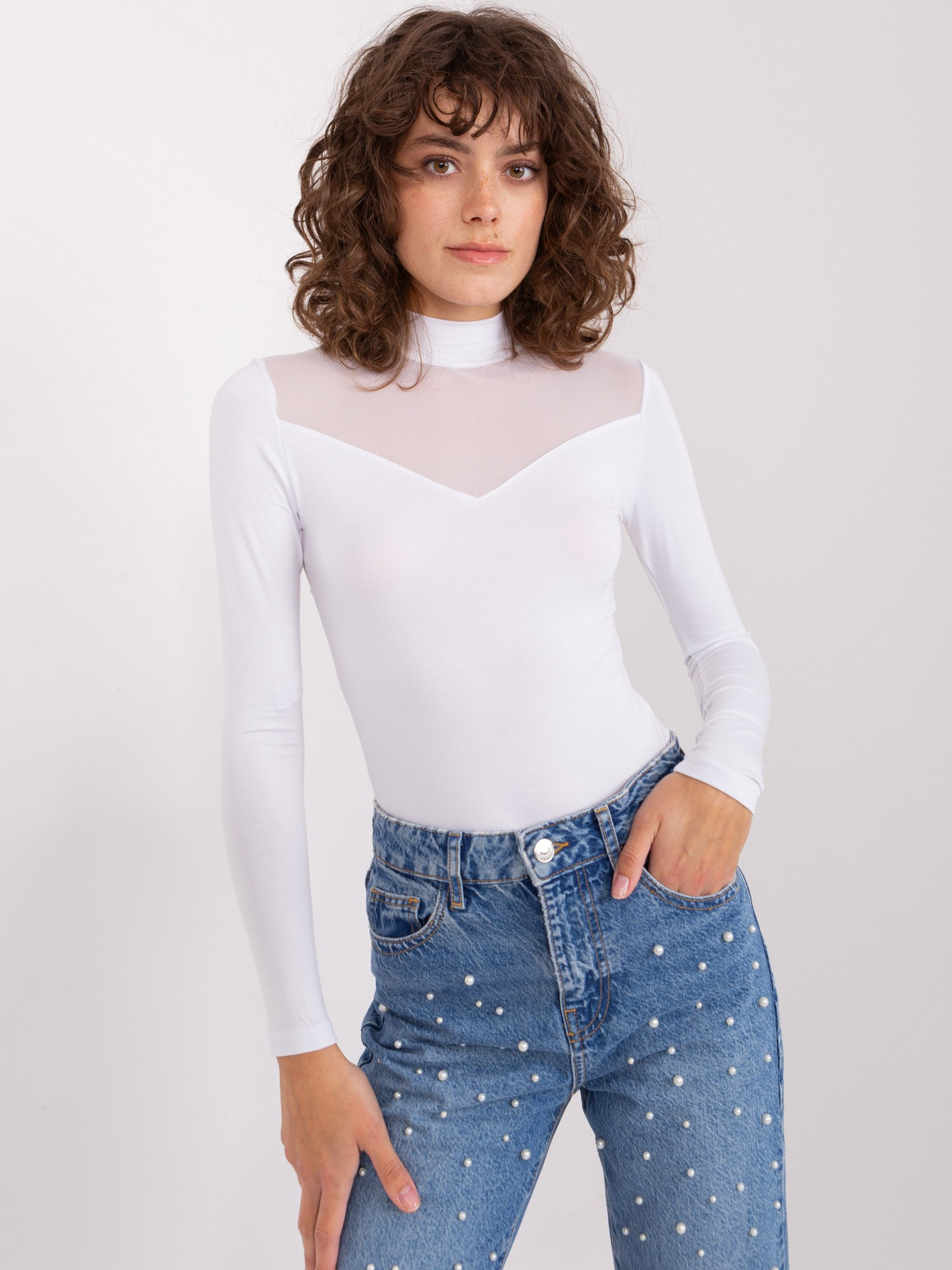Biała bluzka longsleeve basic z wiskozy BASIC FEEL GOOD