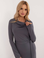 Hurtownia online Ciemnoszara midi sukienka koktajlowa z wiskozy