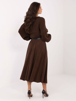 Brązowa rozkloszowana spódnica z paskiem RUE PARIS
