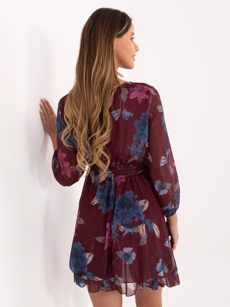 Bordowa rozkloszowana sukienka w kwiaty
