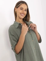 Khaki letní šaty s rukávem 3/4 OCH BELLA.