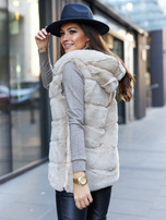 Beżowa kamizelka futrzana z kapturem Foggia OCH BELLA