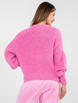 Różowy damski sweter oversize z wełną 
