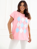 Jasnoróżowa bawełniana bluzka z krótkim rękawem