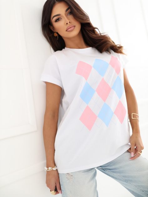 Biała bawełniana bluzka w geometryczny wzór