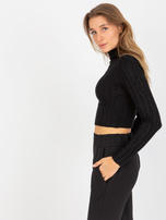 Hurtownia Czarny krótki sweter ze stójką z wiskozą 