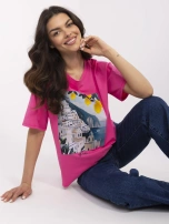 Ciemnoróżowy damski t-shirt z włoskim motywem