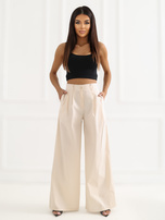 Jasnobeżowe damskie spodnie palazzo z kieszeniami RUE PARIS 