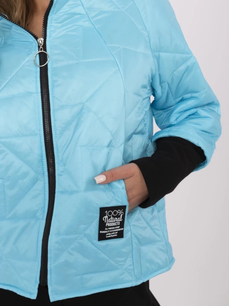 Hurt Turkusowa pikowana kurtka z zapięciem na suwak